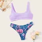 Romwe Scoop Neck Top With Floral Hister Bikini Set