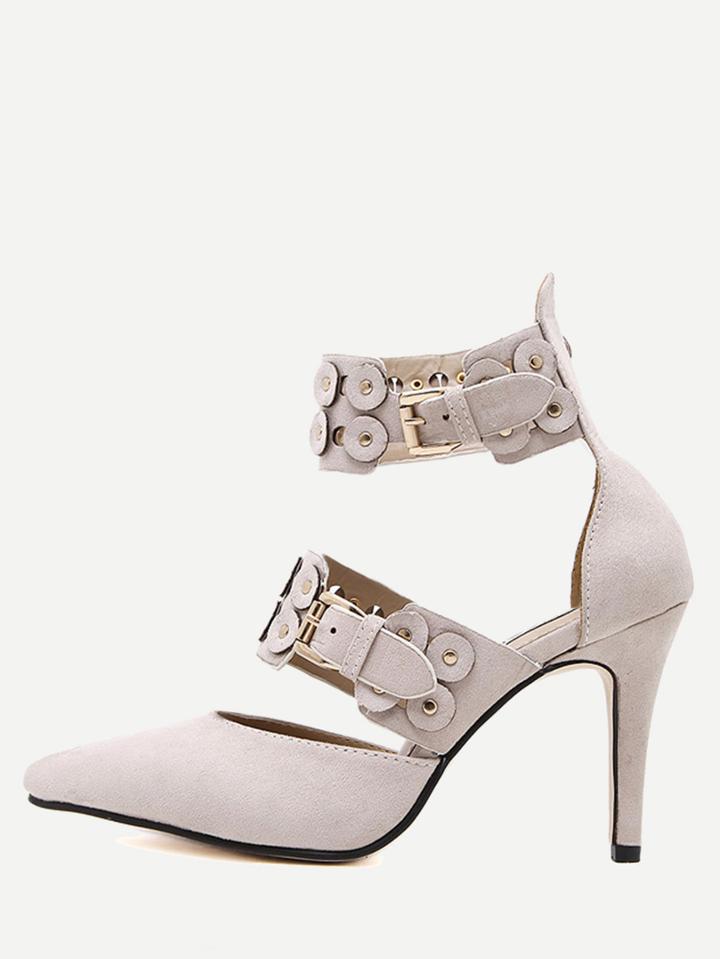Romwe Apricot Faux Suede D'orsay Studded Pumps