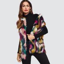 Romwe Open Front Colorful Faux Fur Vest