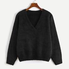Romwe Surplice Neck Solid Fuzzy Jumper