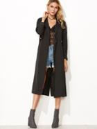 Romwe Black Drop Shoulder Slit Back Single Button Drawstring Coat