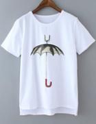 Romwe Dip Hem Umbrella Print T-shirt