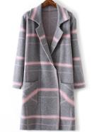 Romwe Grey Plaid Shawl Collar Pocket Sweater Coat With Hidden Button