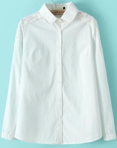 Romwe Contrast Lace Lapel Loose Blouse