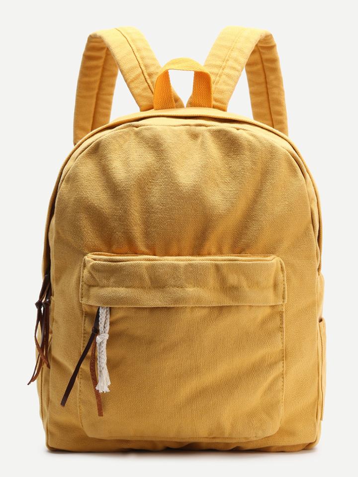 Romwe Yellow Zipper Front Canvas Backpack