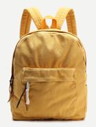 Romwe Yellow Zipper Front Canvas Backpack