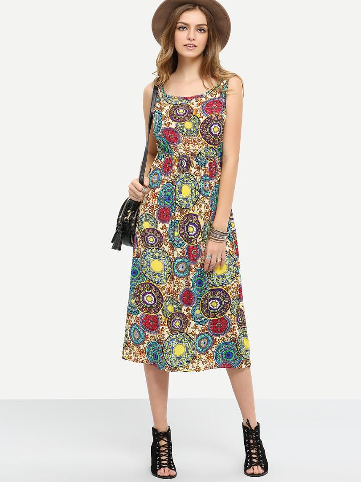 Romwe Circle Print High Waist Tank Dress