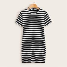 Romwe Striped Cut Out Neck Dress