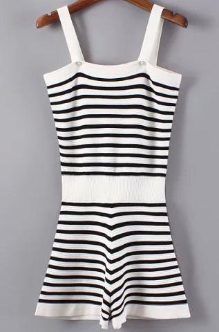 Romwe Spaghetti Strap Striped Slim Romper