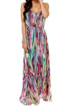 Romwe Strapped Colorful Painting Print Maxi Dress