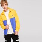 Romwe Guys Zip Up Two Tone Patched Front Jacket