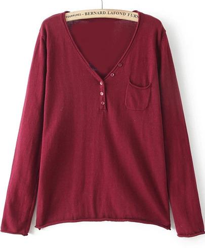 Romwe V Neck Pocket Knit Sweater