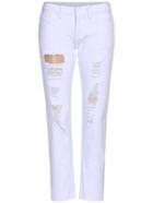 Romwe Slim Ripped Denim White Pant