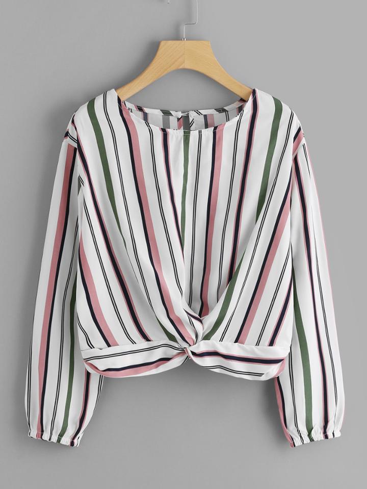 Romwe Contrast Striped Twist Top