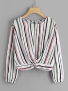 Romwe Contrast Striped Twist Top