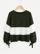 Romwe Drawstring Cuff Color Block Sweater
