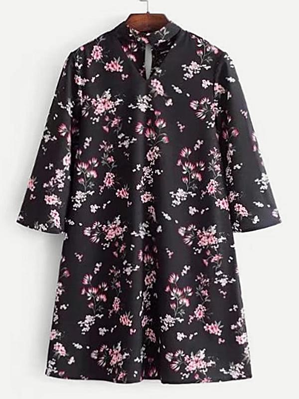 Romwe V Cut Calico Print Dress