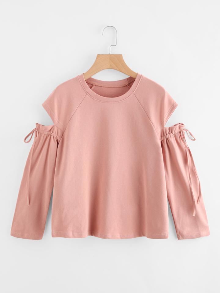 Romwe Cut Out Drawstring Sleeve Sweatshirt