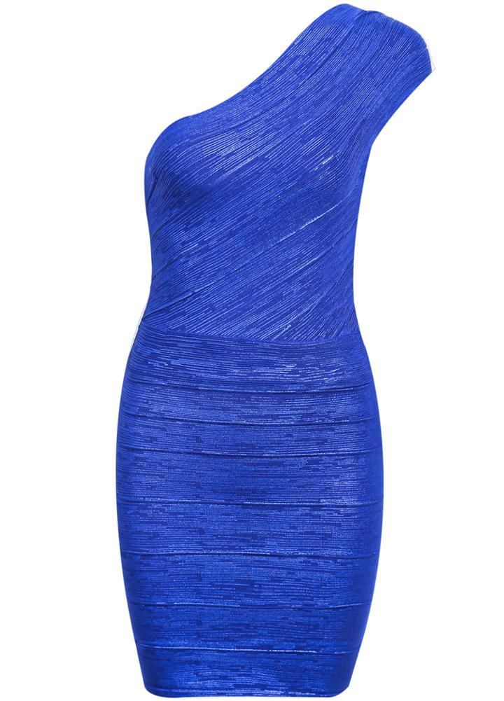 Romwe One Shoulder Bodycon Bandage Blue Dress