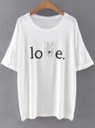 Romwe White Short Sleeve Fingers Patch Letters Print T-shirt