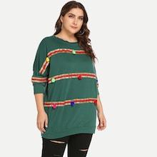 Romwe Plus Contrast Sequin Pom Pom Sweatshirt