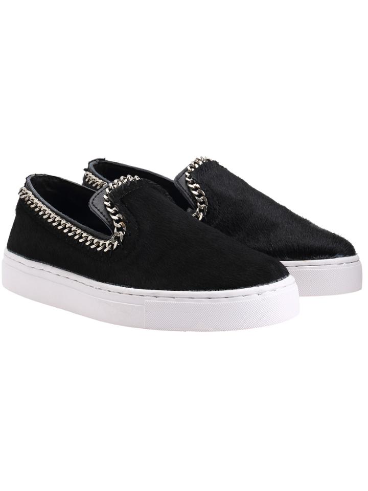 Romwe Black Thick-soled Chain Embellished Flats