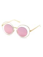 Romwe Gold Frame Pink Mirrored Lens Hollow Out Sunglasses