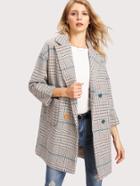 Romwe Checkered Houndstooth Tweed Coat
