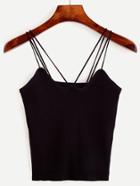 Romwe Black Ribbed Knit Strappy Cami Top