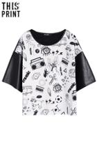 Romwe Romwe Cartoon Scrawl Dual-tone T-shirt