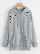 Romwe Cut Out Detail Marled Hoodie