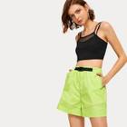 Romwe Neon Lime Pocket Detail Shorts