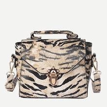 Romwe Tiger Print Push Lock Satchel Bag