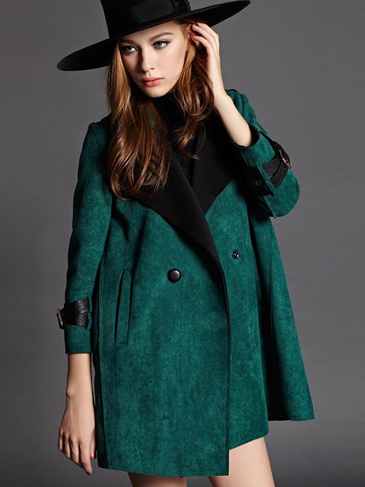 Romwe Green Lapel Length Sleeve Pockets Coat