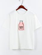 Romwe Embroidered Milk Bottle T-shirt - White