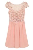 Romwe Lace Crochet Pink Dress