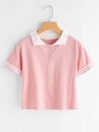 Romwe Contrast Lapel Stripe Sleeve Tee