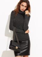 Romwe High Neck Ribbed Sweater