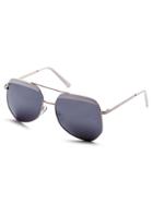 Romwe Silver Frame White Trim Double Bridge Sunglasses