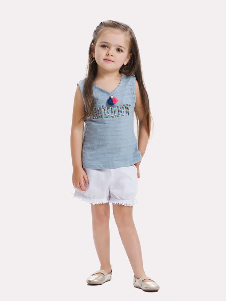 Romwe Letter Embroidery Tassel Detail Top