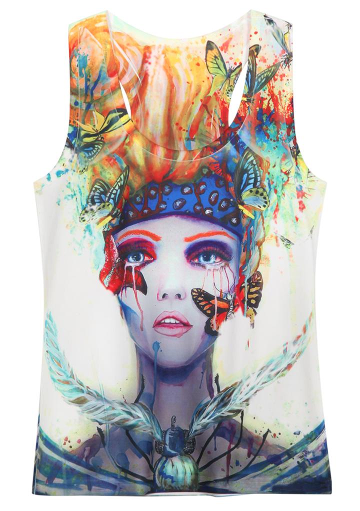 Romwe Round Neck Beauty Butterfly Print Vest