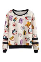 Romwe Cartoon Icons Print Dual-tone Sweatshirt