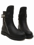 Romwe Black Round Toe Contrast Zipper Short Boots