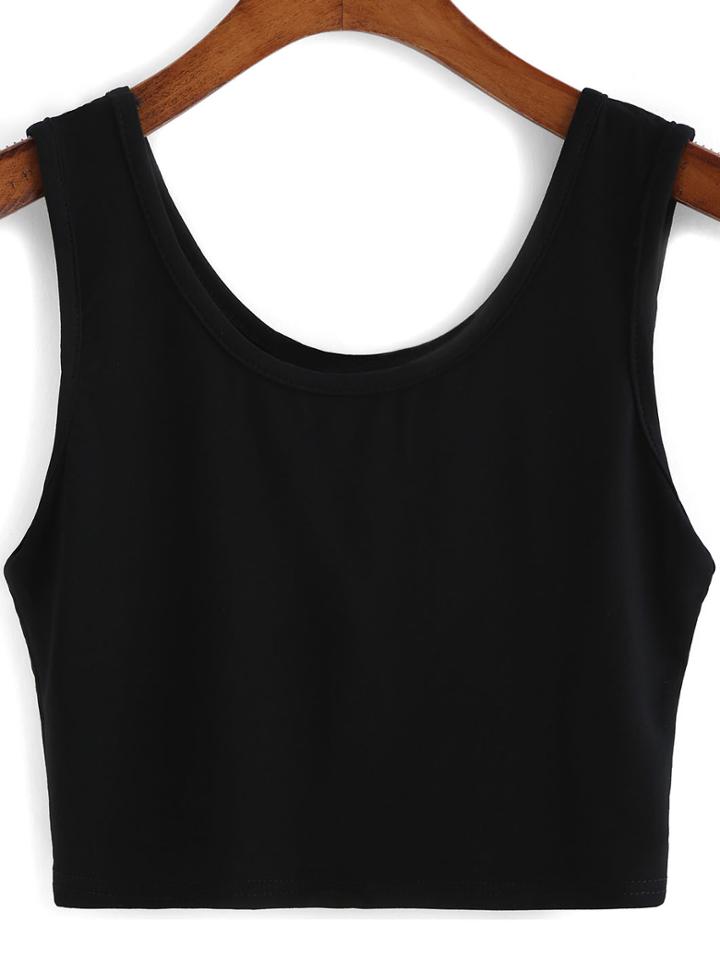 Romwe Black Round Neck Crop Tank Top