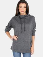 Romwe Cowl Neck Drawstring Sweatshirt Grey