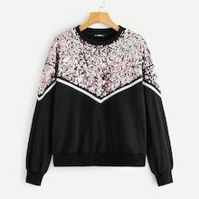 Romwe Contrast Sequin Pullover