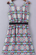 Romwe Geometric Print Back V Cut Dress