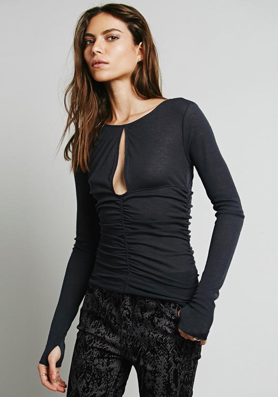 Romwe Hollow Light Black T-shirt