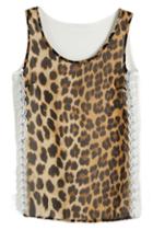 Romwe Romwe Dual-tone Lace Panel Leopard Print Vest