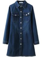 Romwe Lapel Long Sleeve Button-down Denim Dress